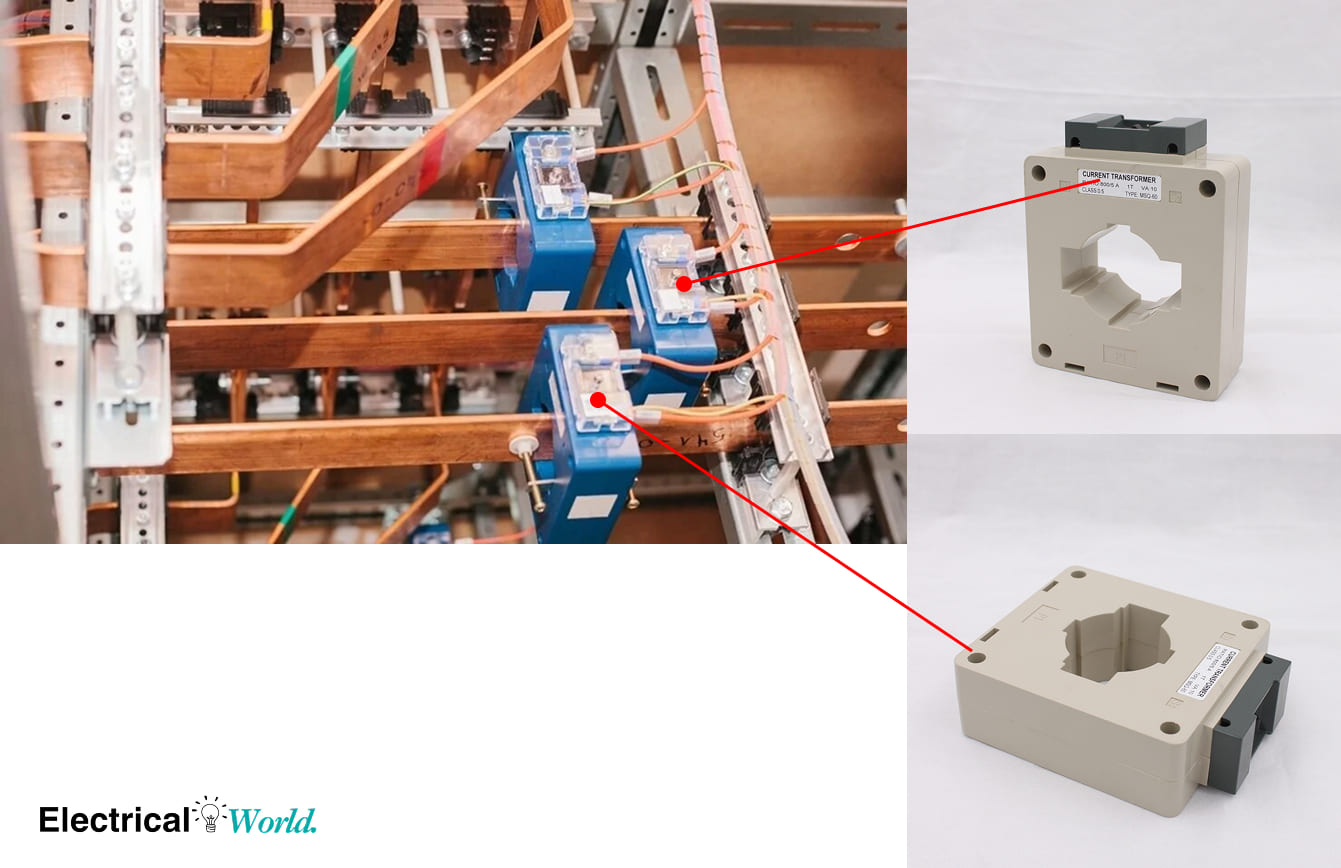 Busbar Current Transformer mounted around a copper busbar in industrial switchgear for high-current measurement